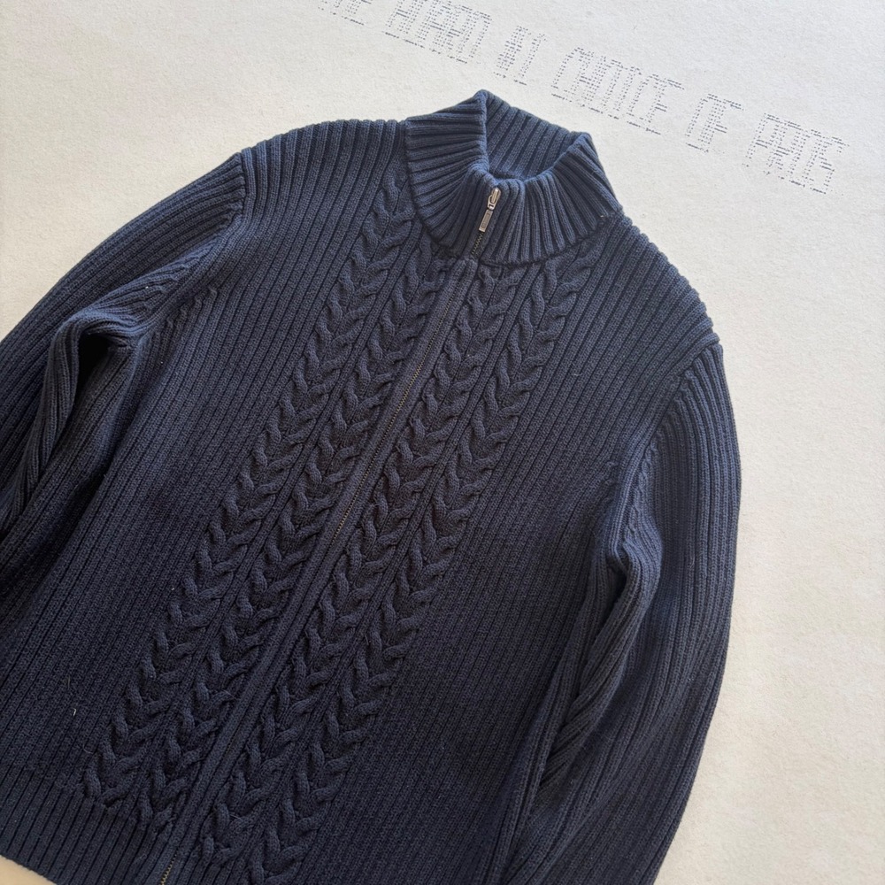Vintage Lands End Full Zip Cable Knit Sweater